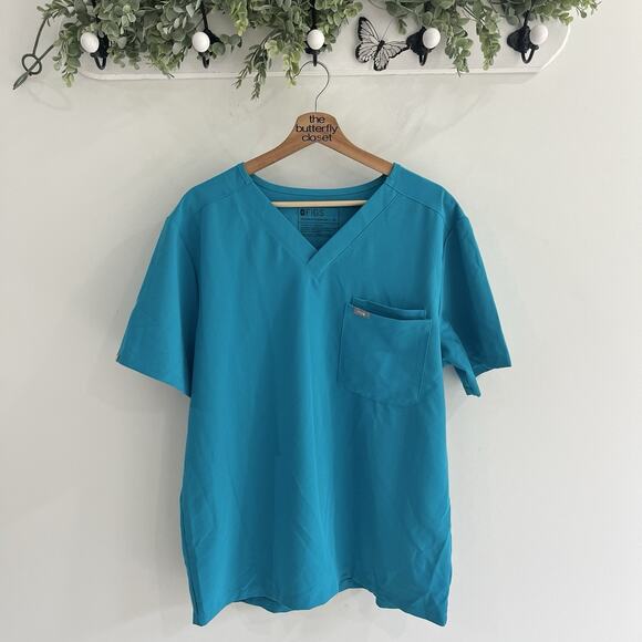 Figs Technical Collection Leon Scrub Top Turquoise Blue V-Neck Size XL Z10001 - Picture 1 of 4